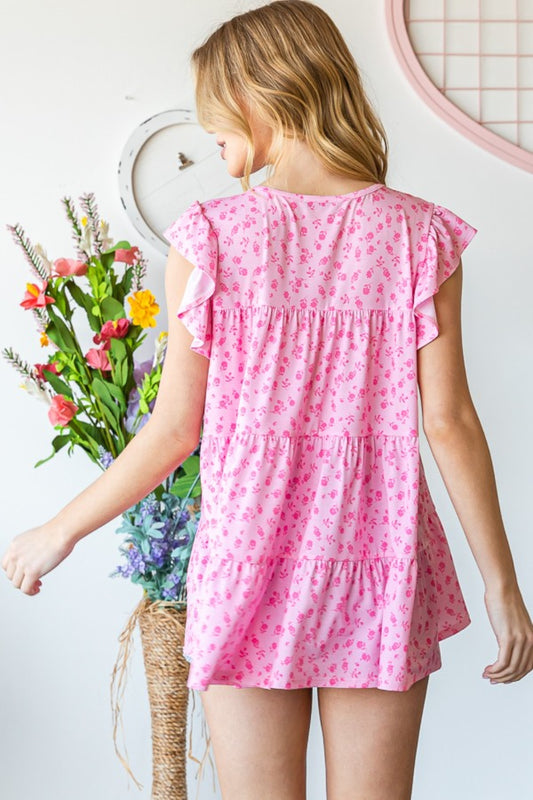 Heimish Full Size Floral Ruffled Tiered Top